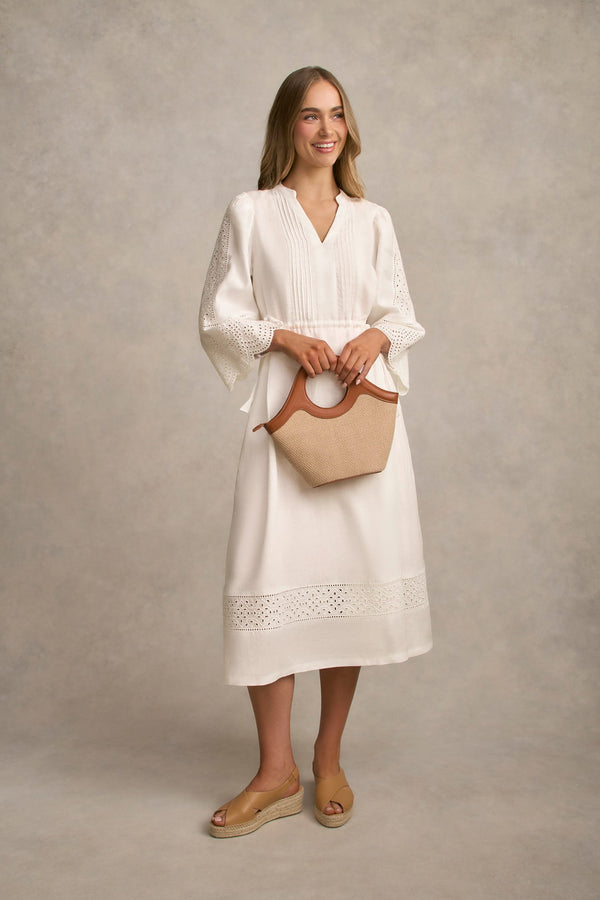 Embroidered Midi Dress - White