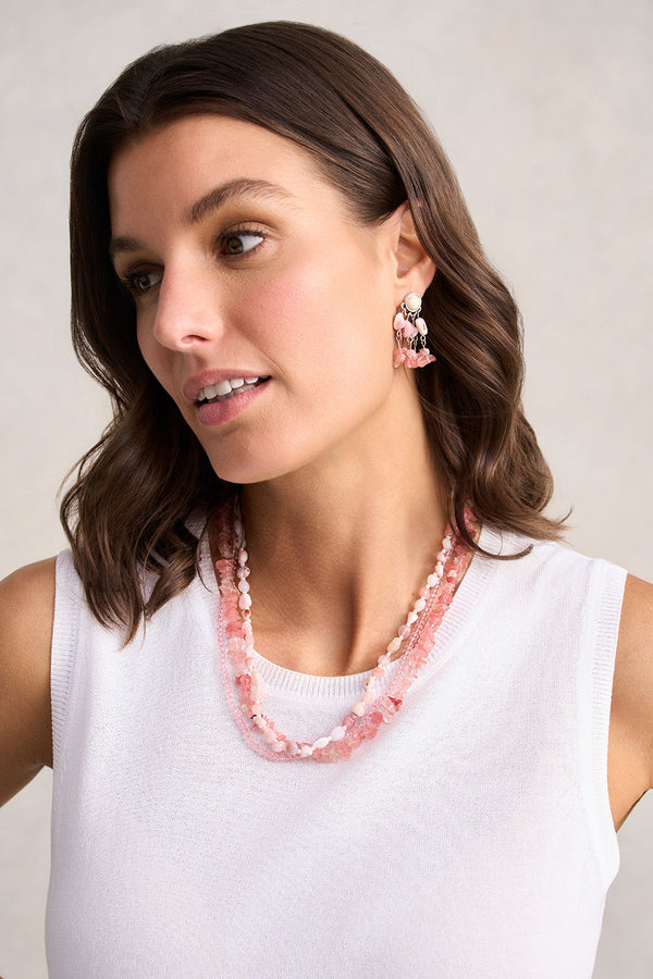 Mixed Stone Necklace - Pink
