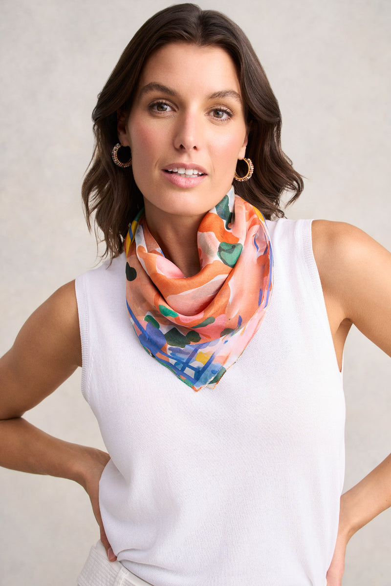 Square Painterly Floral Scarf - Multicolour