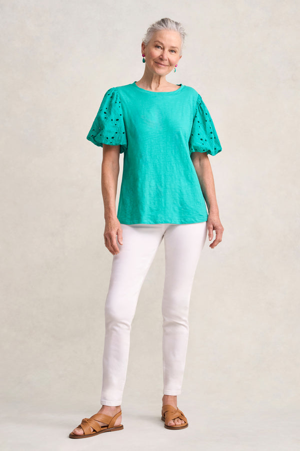 Broderie Sleeve Cotton T-Shirt