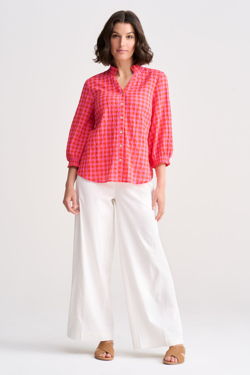 Cotton Crinkle Shirt - Pink and Orange Gingham