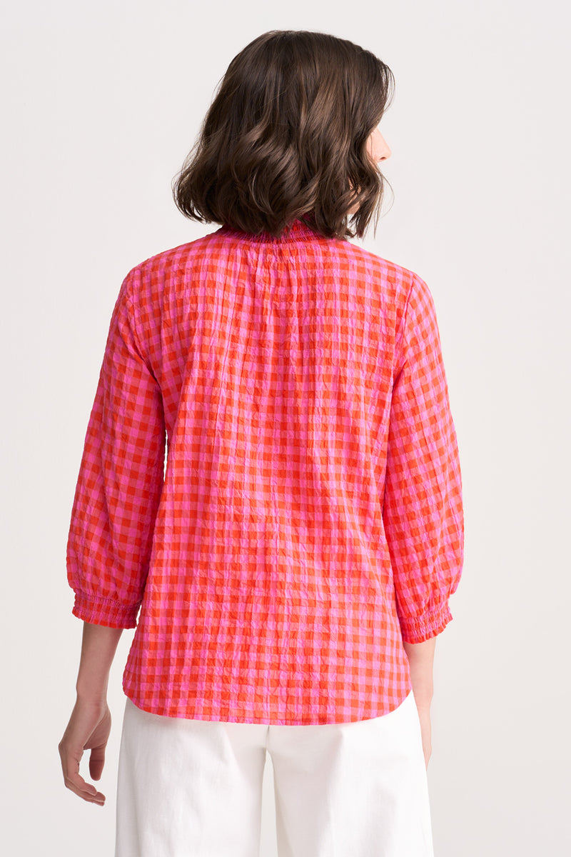 Cotton Crinkle Shirt - Pink and Orange Gingham