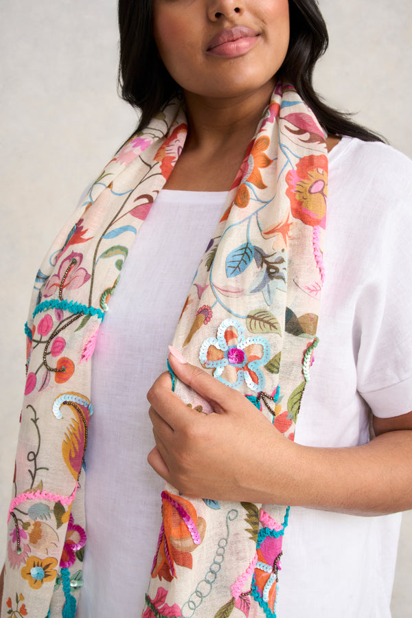 Estella Floral Beaded Scarf