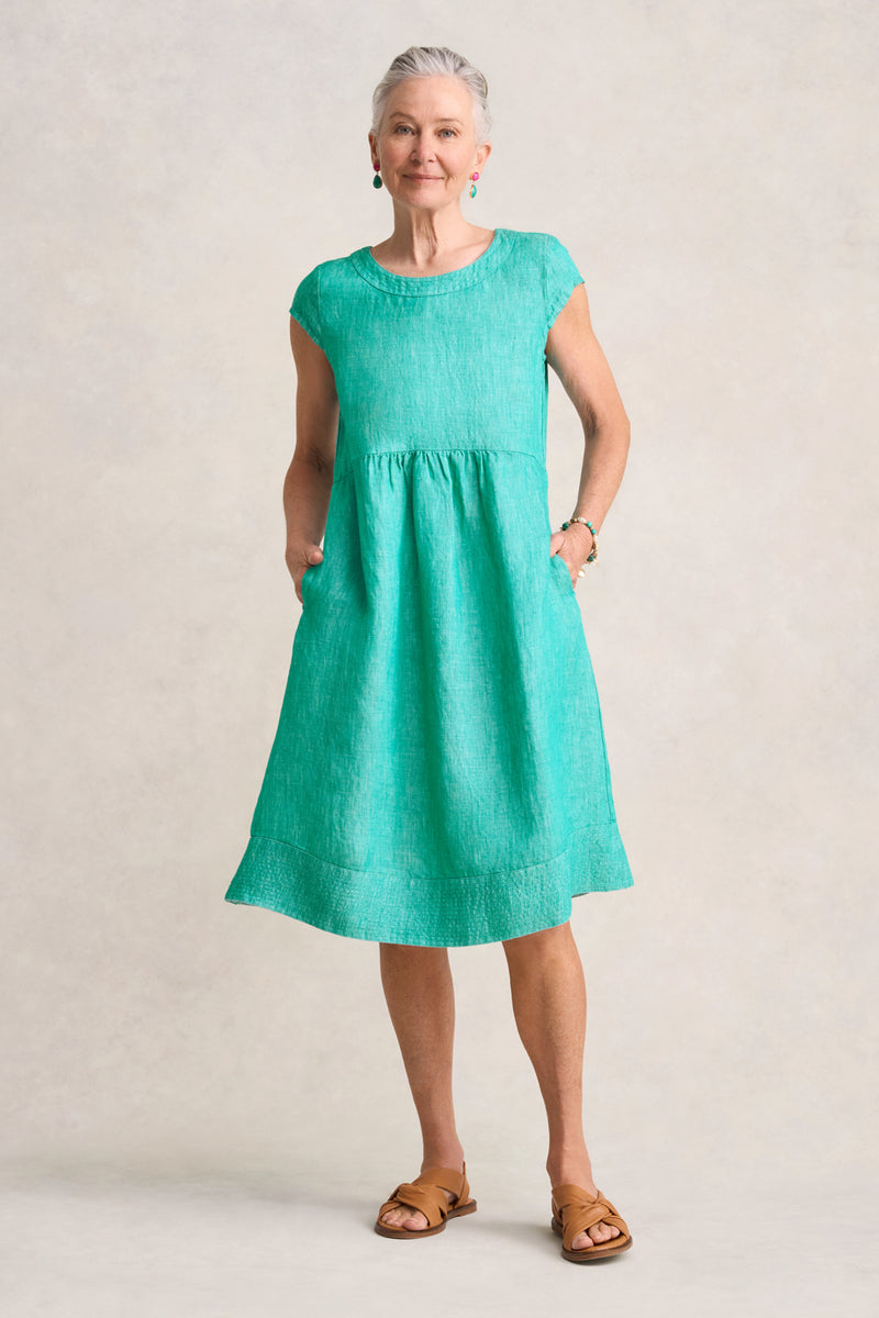 Twill Hemp Linen Shift Dress - Viridian