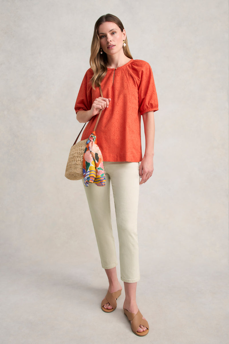 Clipped Jacquard Blouse - Burnt Orange
