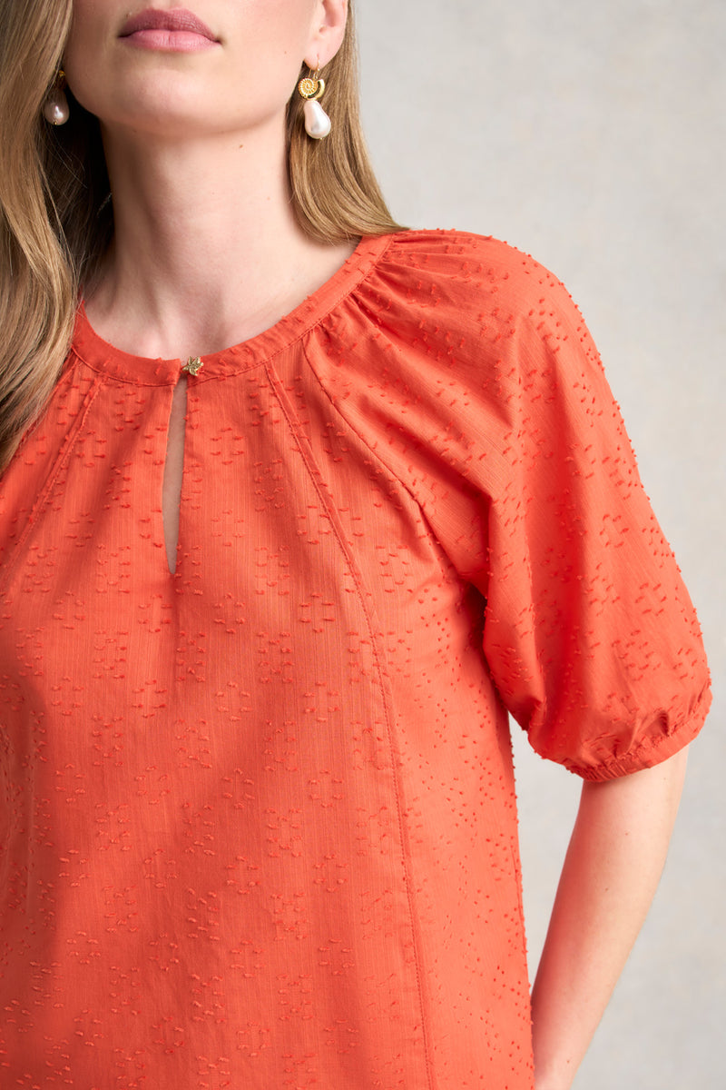 Clipped Jacquard Blouse - Burnt Orange