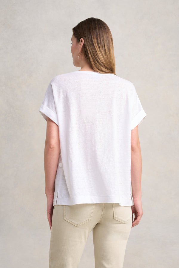 Mixed Linen Floral T-Shirt - White