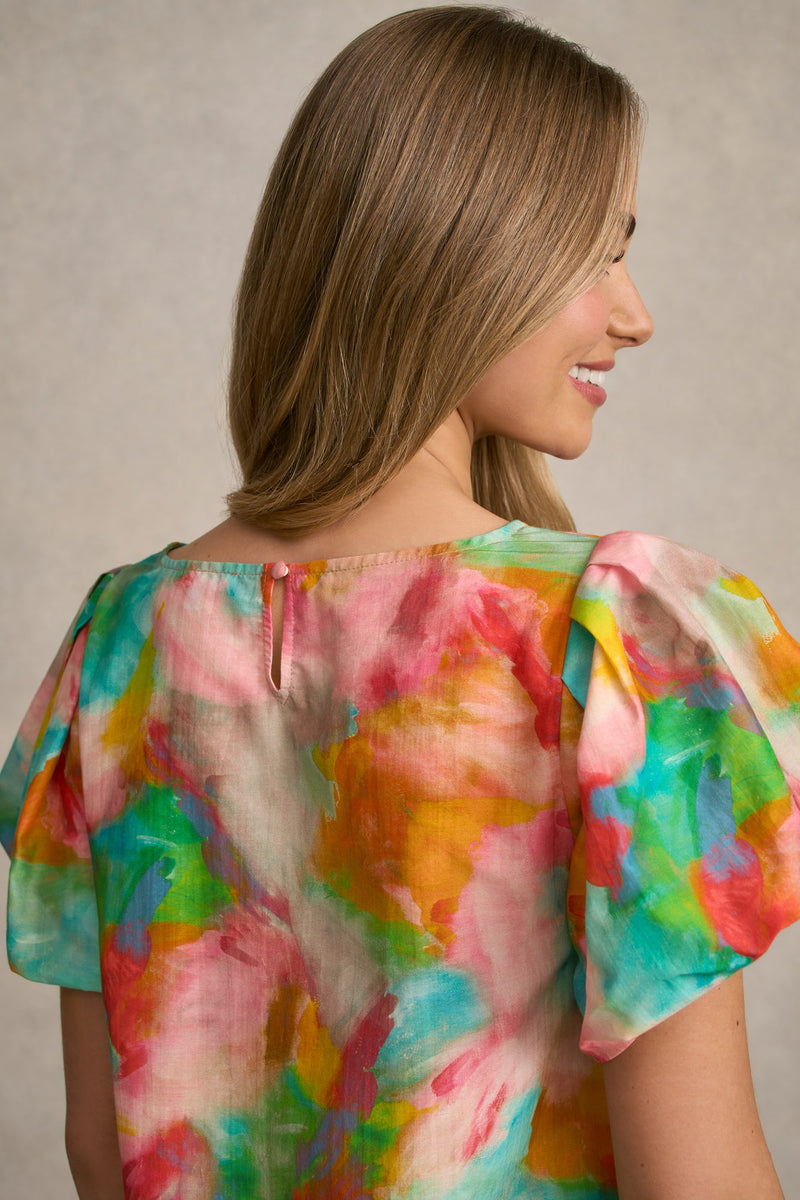 Puff Sleeve Blouse - Abstract Print