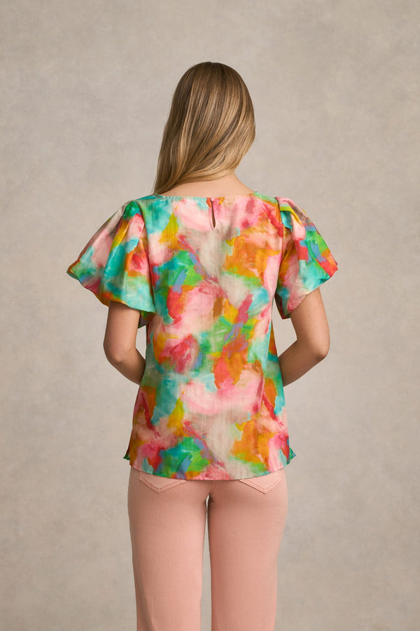 Puff Sleeve Blouse - Abstract Print