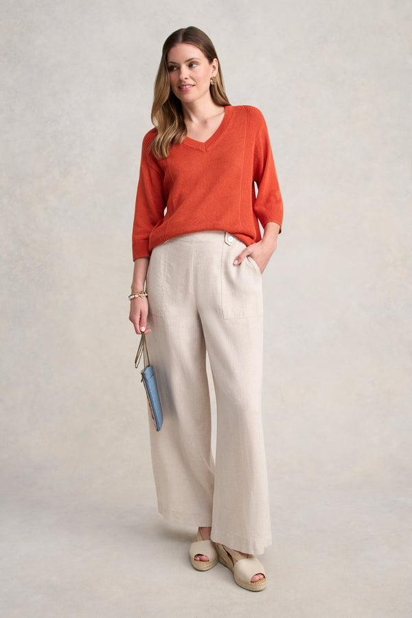 V-Neck Linen Knit - Burnt Orange