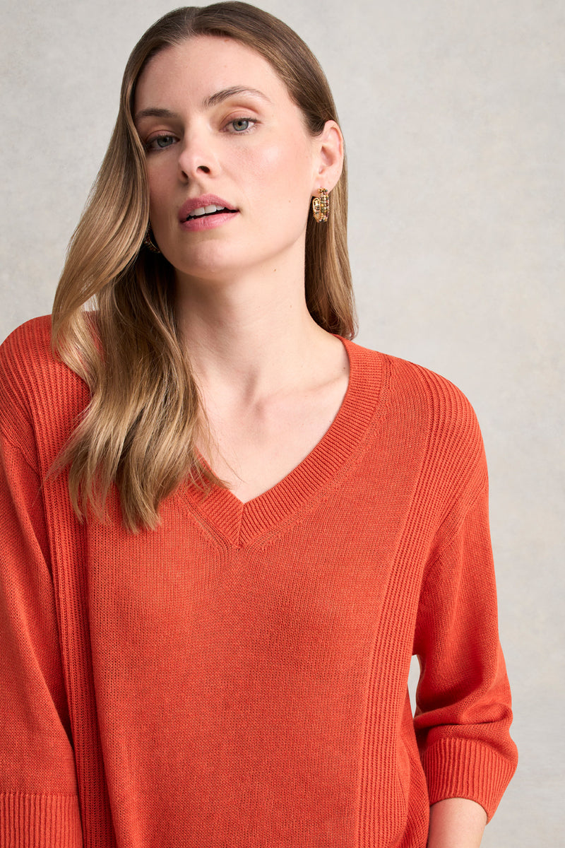 V-Neck Linen Knit - Burnt Orange