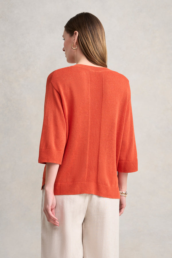 V-Neck Linen Knit - Burnt Orange
