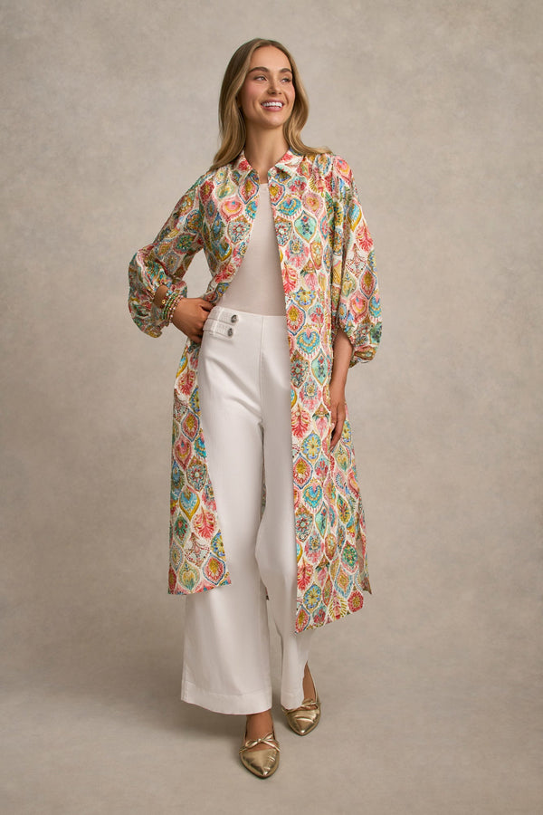Cotton Shirt Dress - Pink Nouveau Print