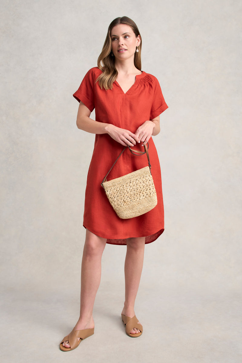 Gathered Neck Dress - Burnt Orange