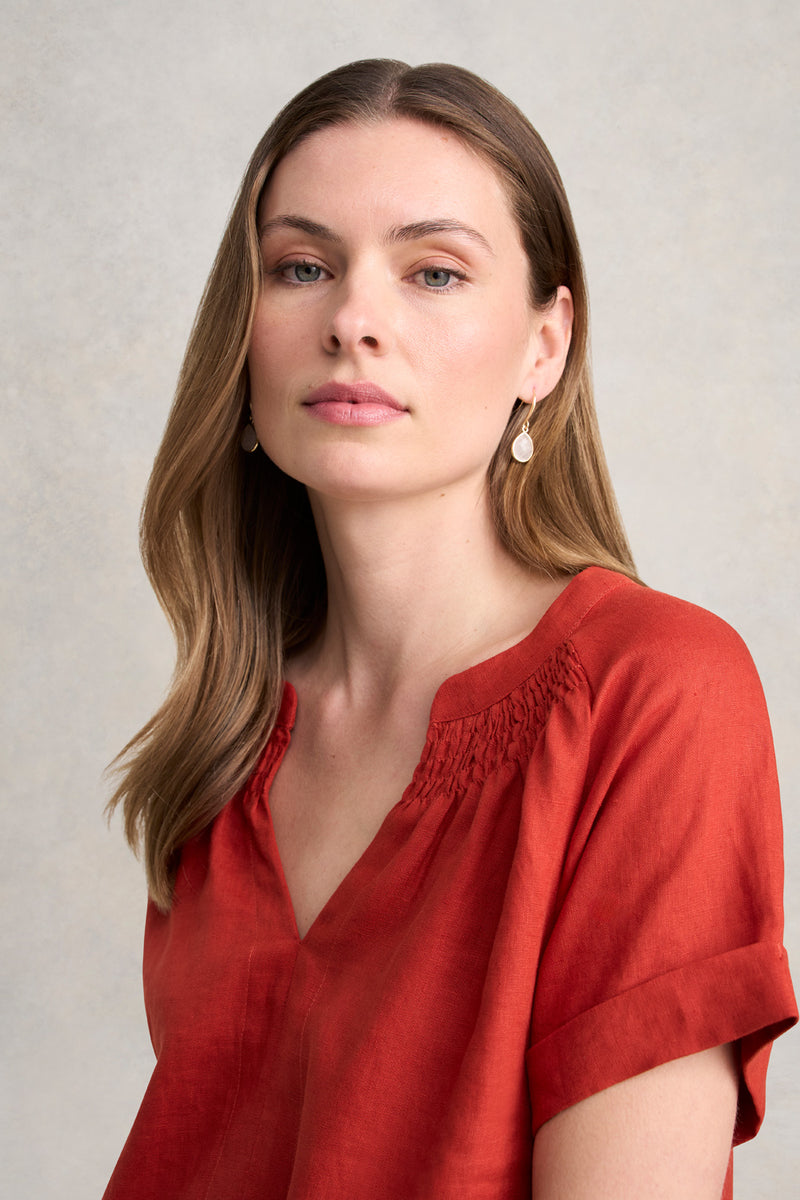 Gathered Neck Dress - Burnt Orange