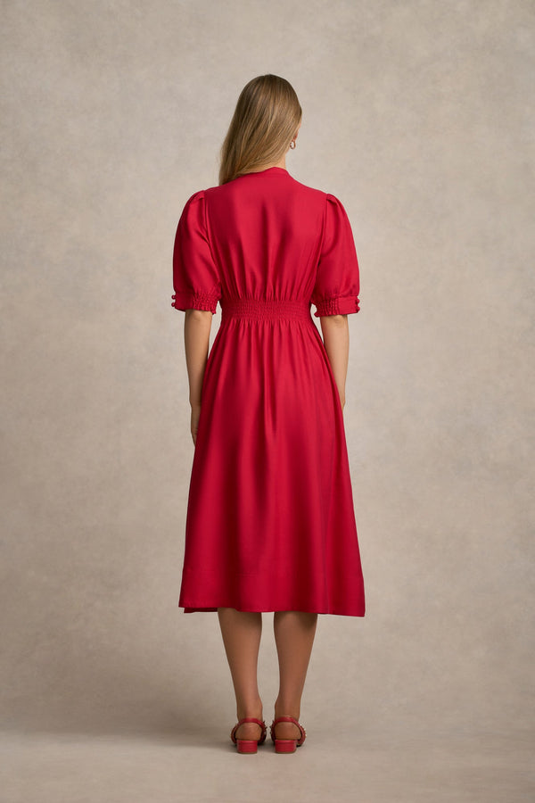 Pintuck Linen Dress - Brick Red