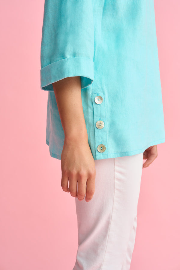 French Linen Button Detail Top
