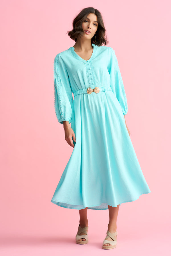 Lace Insert French Linen Dress