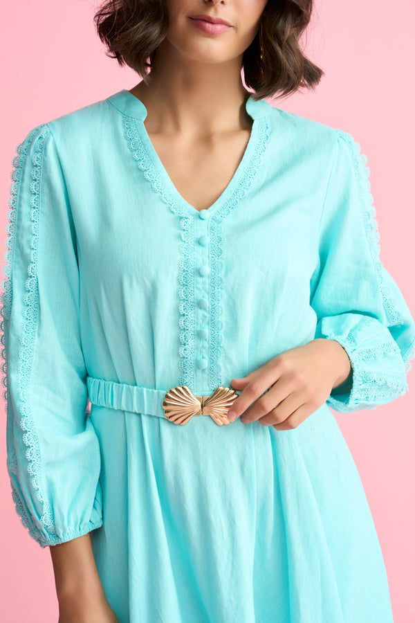 Lace Insert French Linen Dress