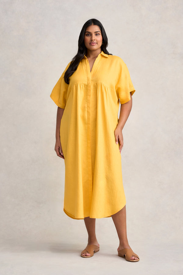 Linen Gather Front Dress