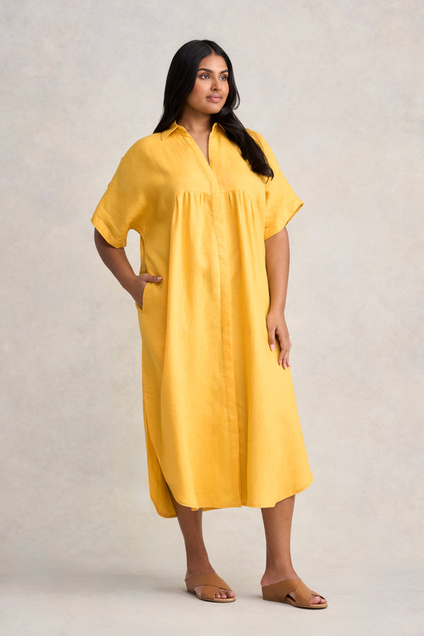 Linen Gather Front Dress