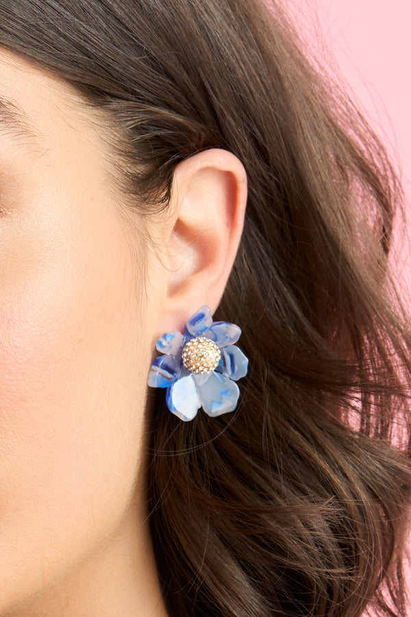 Marble Blue Flower Earring