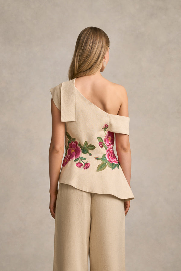Asymmetric Draped Top - Spring Embroidery