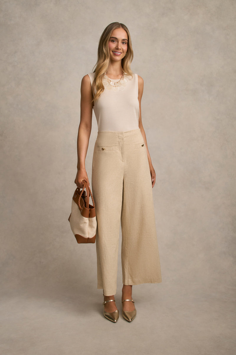 Wide Leg 7/8 Pant - Natural Cross Dye
