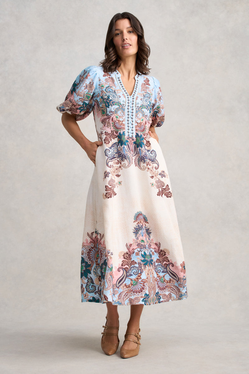 Printed Linen Blend Dress - Chyka Paisley Print