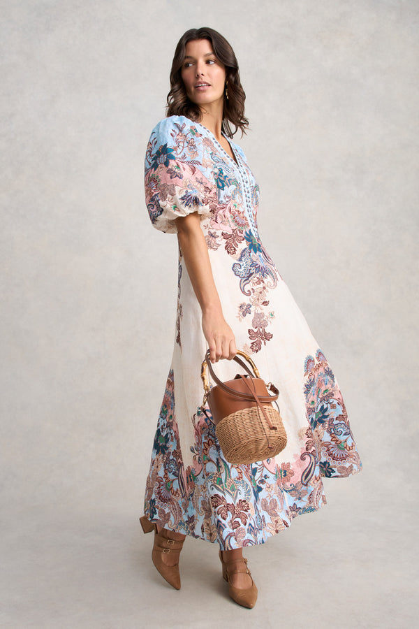 Printed Linen Blend Dress - Chyka Paisley Print