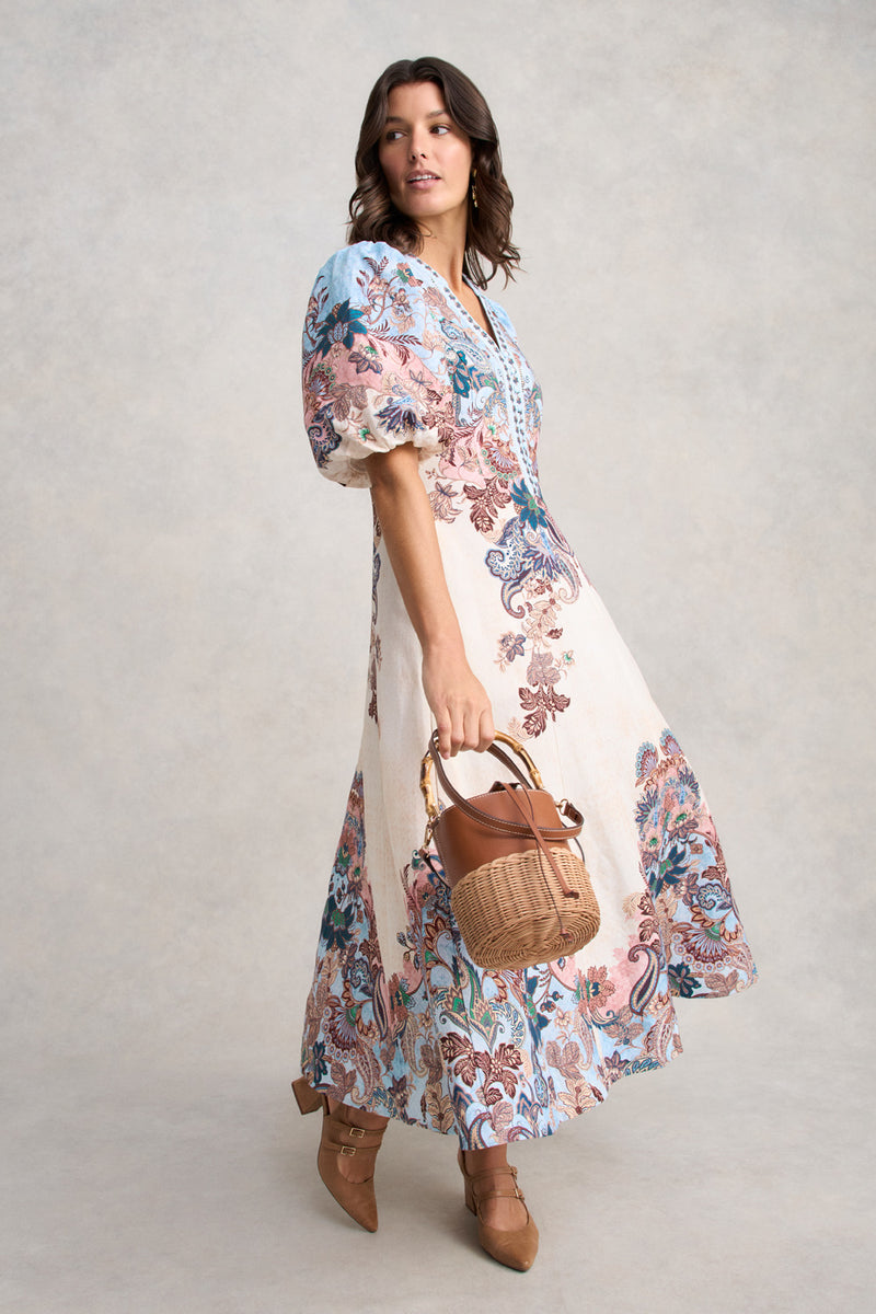 Printed Linen Blend Dress - Chyka Paisley Print