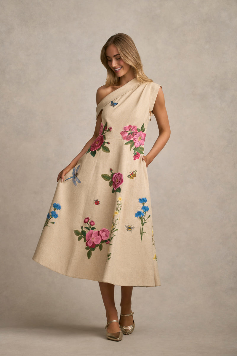 Asymmetric Fit & Flare Dress - Spring Embroidery