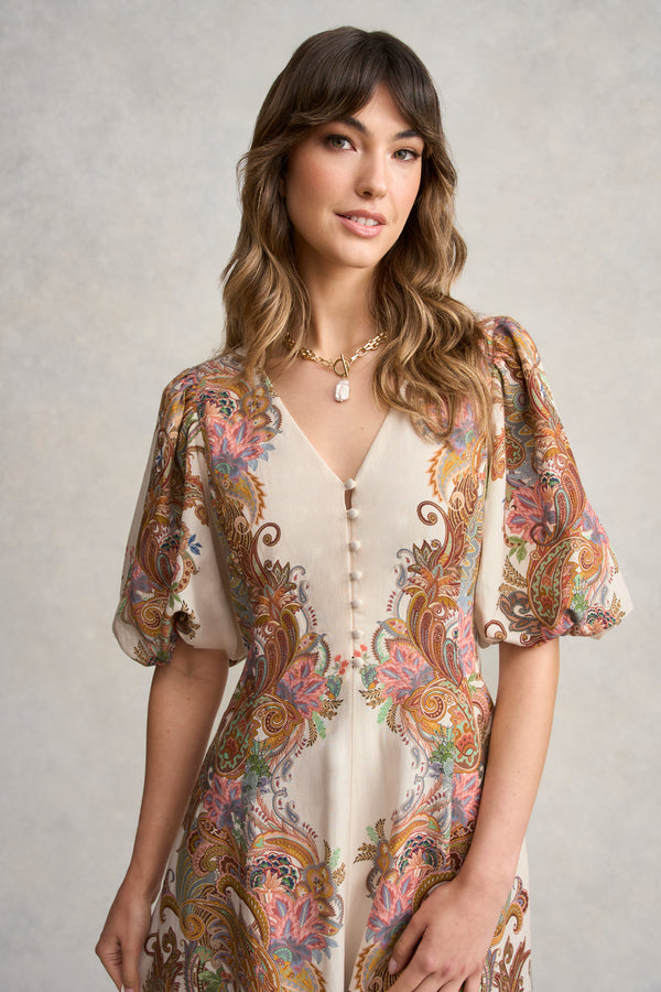 Paisley Border Print Dress