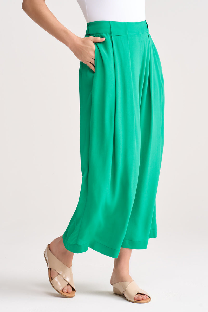 Pleated Wide Leg Pant - Kelly Green
