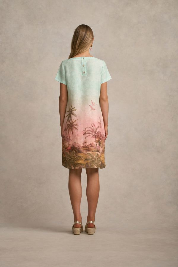 Printed Linen Dress - Sunset Tropics