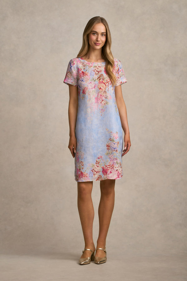 Printed Linen Dress - Cascading Blooms