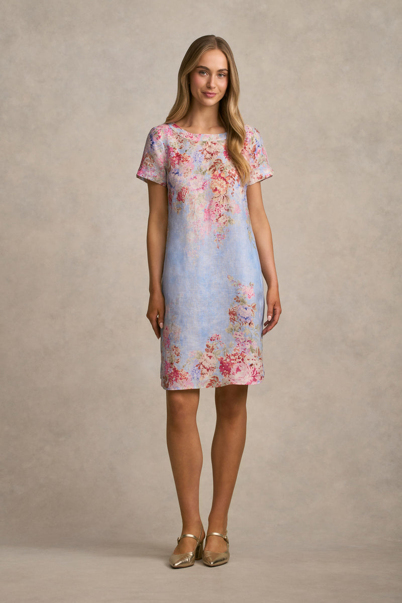 Printed Linen Dress - Cascading Blooms