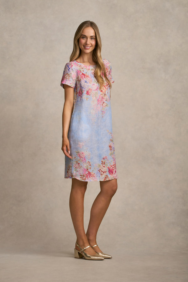 Printed Linen Dress - Cascading Blooms