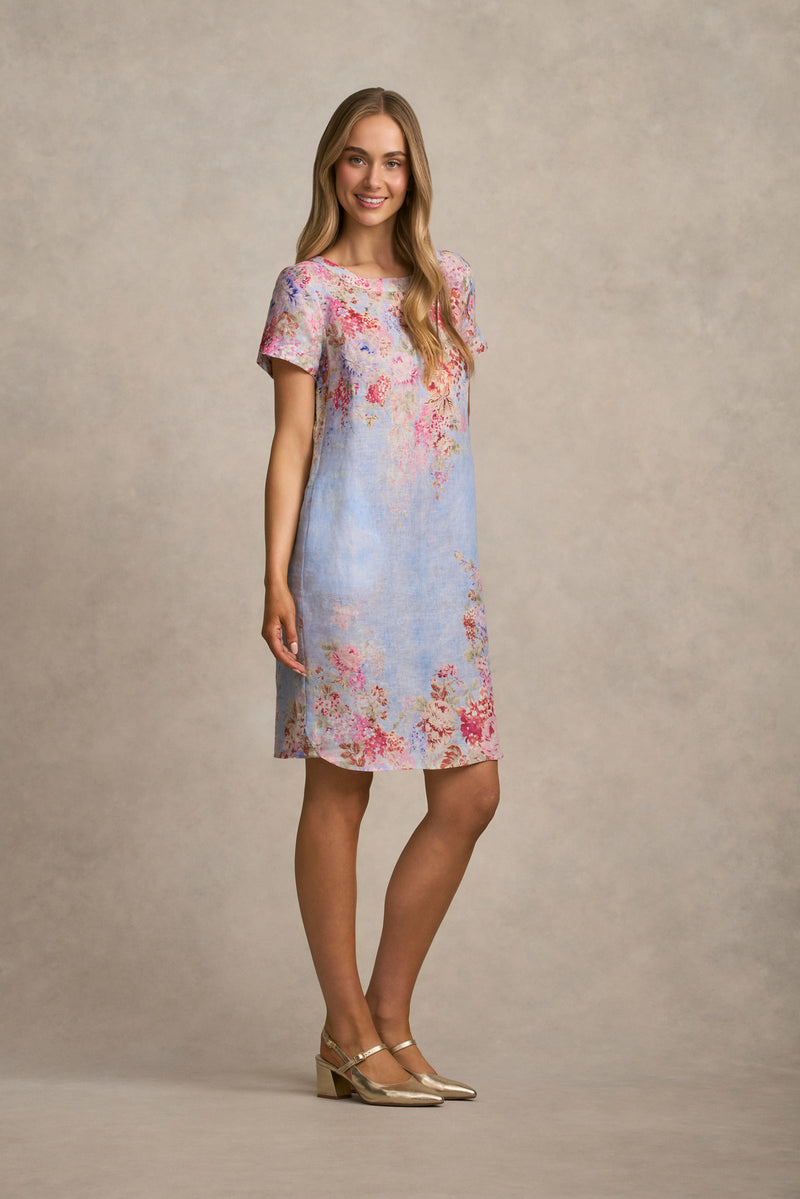 Printed Linen Dress - Cascading Blooms