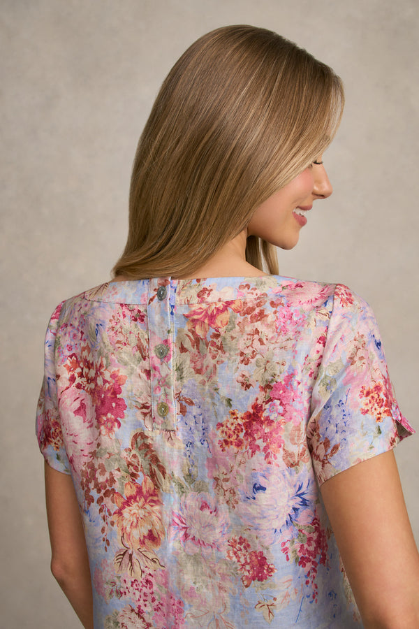 Printed Linen Dress - Cascading Blooms