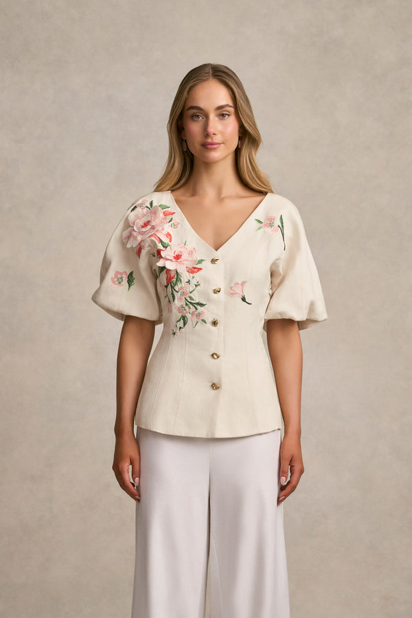 Appliqué Panelled Top - Alabaster