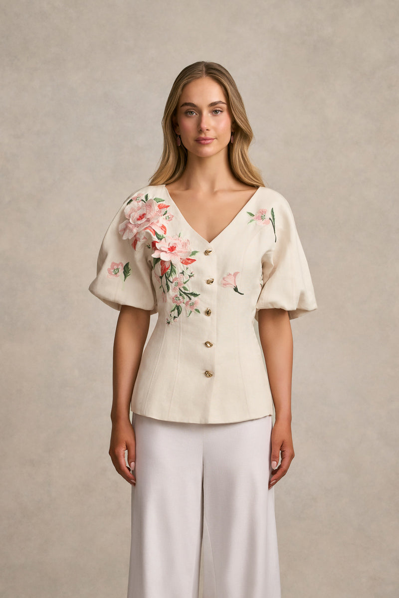 Appliqué Panelled Top - Alabaster