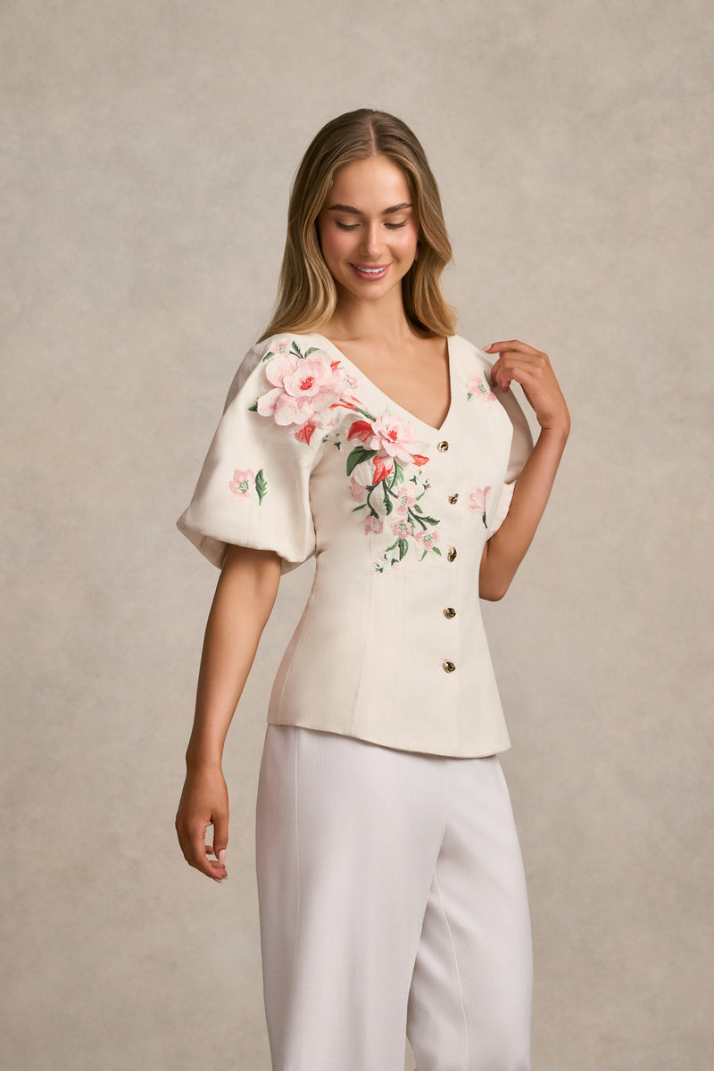 Appliqué Panelled Top - Alabaster