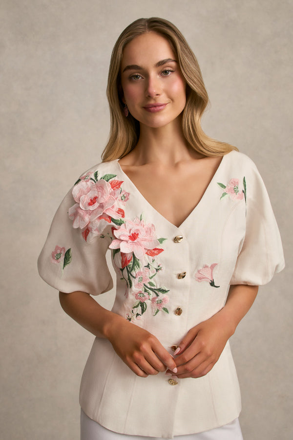 Appliqué Panelled Top - Alabaster