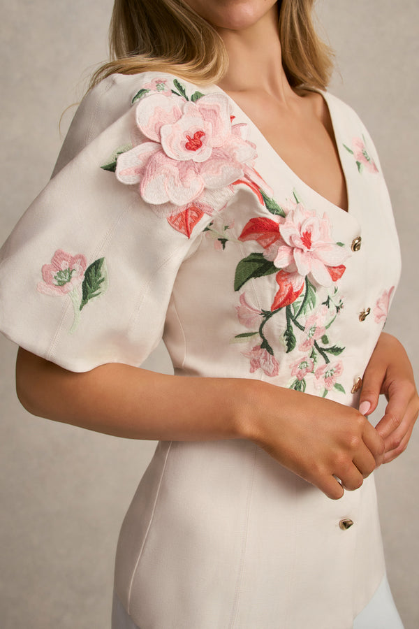 Appliqué Panelled Top - Alabaster