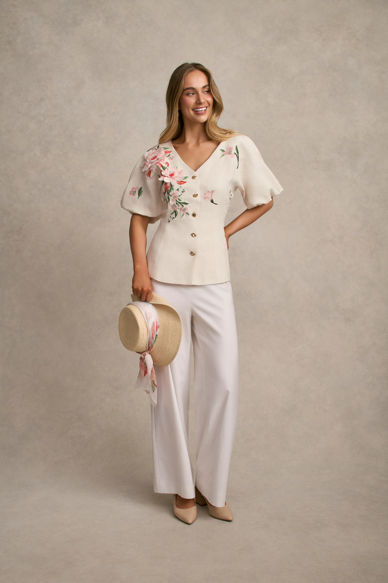 Appliqué Panelled Top - Alabaster