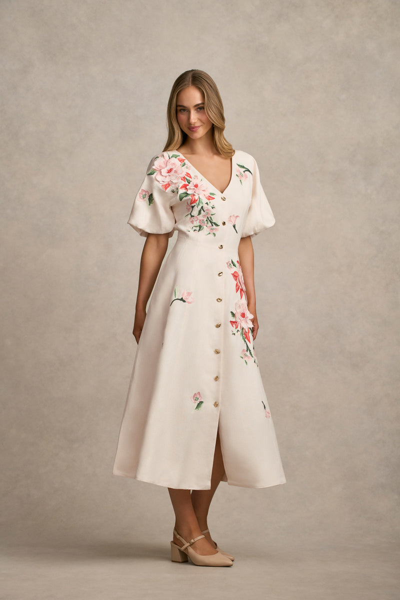 Appliqué Fit & Flare Dress - Alabaster
