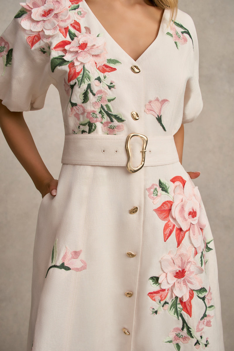 Appliqué Fit & Flare Dress - Alabaster