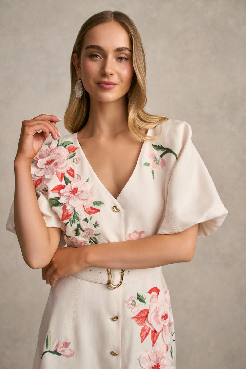 Appliqué Fit & Flare Dress - Alabaster