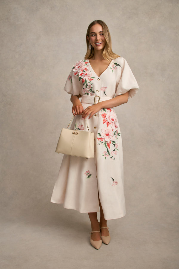 Appliqué Fit & Flare Dress - Alabaster